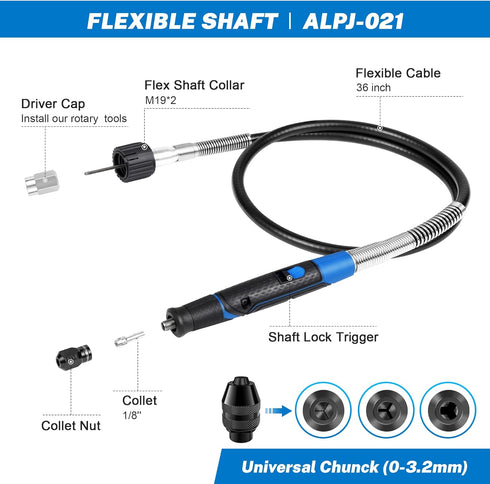 Flexible shaft Rotary Tool Attachment, Keyless Chuck 1/32 (0.8mm) to 1/8 (3.2mm),36 Long Cable, Flexible Flex Shaft with DIY for Engraving Tool, Polishing, Cleaning, Drilling