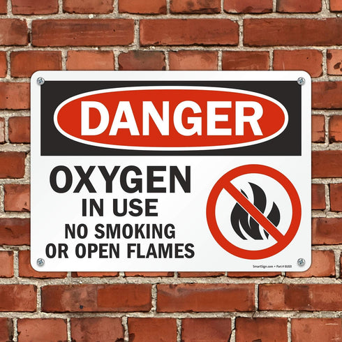 SmartSign U9-1266-NP "Danger - Oxygen In Use, No Smoking Or Open Flames" Sign | 10" x 14" Plastic Black/Red on White