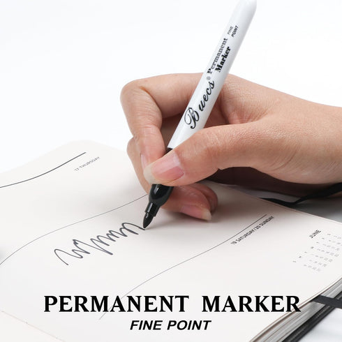 Buecs 60 Count Permanent Markers, Black Permanent Markers, Fine Point, Waterproof & Smear Proof Markers, Quick Drying