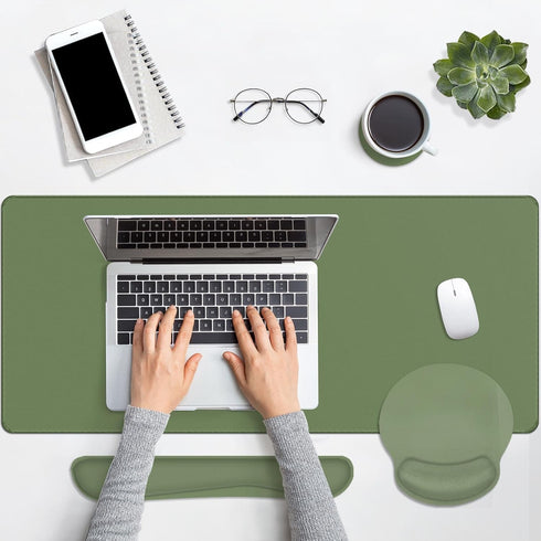 Britimes Set 4in1 35.4x15.7Inches Olive Green Keyboard Mouse Pad Large Mousepad+Keyboard Wrist Rest+Mouse Wrist