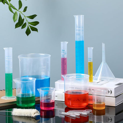 Tellegloww 16 Pack 4 5 5 Pack 1 1 Set Graduated Cylinder Plastic Beaker, Includes Pcs Graduated Cylinder, Pcs Plastic