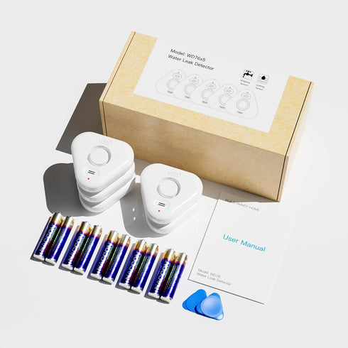 STECHRO 5 Pack 4 0-120dB IP66 Water Leak Detectors for Home, Levels Adjustable Audio Water Sensor Alarm Leak Detector