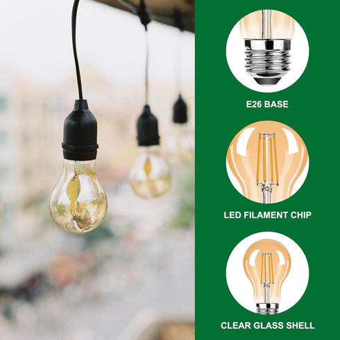 A19 Bulbs,2.5W(25W 250LM 2500K Bulb Chandelier,Non-Dimmable,Amber Glass,E26 Base,6 Packs Vintage LED Edison Light