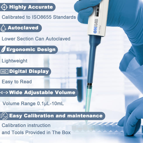 ONiLAB 1000-5000µl Multi-Volume Adjustable Autoclavable Micropipette, Single Channel, 7010101017