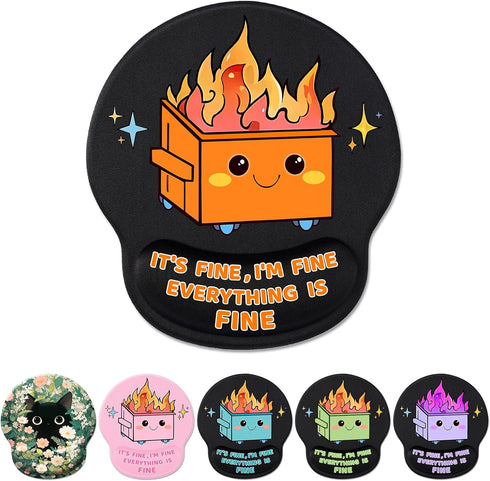 Cute Funny Ergonomic Mouse Pad with Wrist Support, Dumpster on Fire Gel Mousepad for Comfortable Work