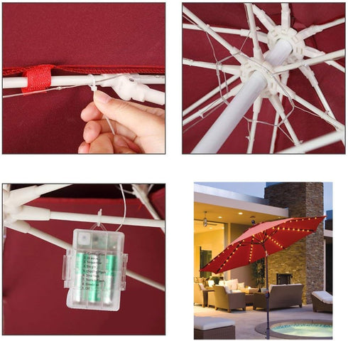 Patio Umbrella Lights, 104 LED String Lights with Remote Control, 8 Lighting Modes, Battery Operated Waterproof Outdoor