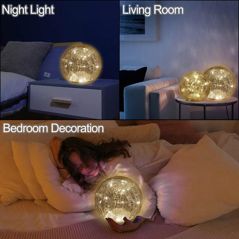 Mercury Crackle LED Glass Globe Ball Lamp, Battery Operated Night Light for Girls, Birthday, Halloween,Christmas