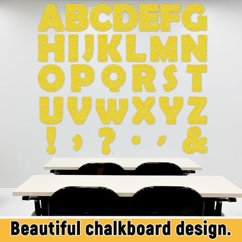 Qyeahkj 150 PCS Large 7" Font Letters and Punctuation Set, Glitter Gold Classroom Alphabet Cutout for Display