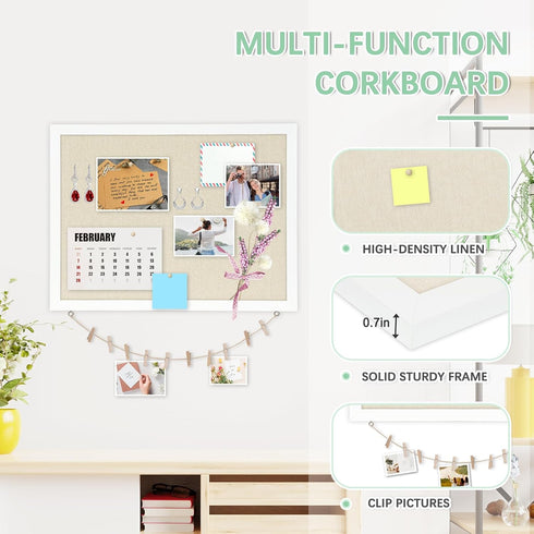 DOLLAR BOSS Cork Board Bulletin Board with Linen Double-Sided 30" x 20" for Office Home School Display
