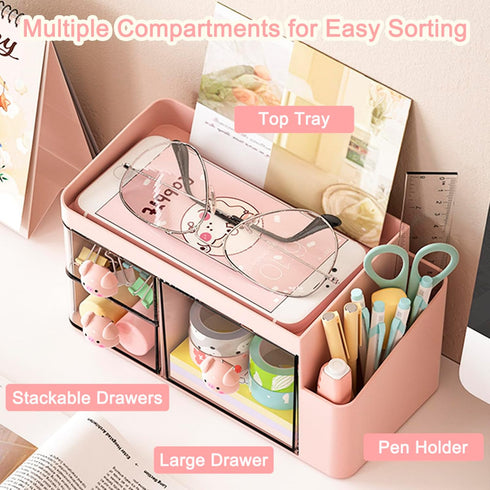SAYEEC Desk Organizer with 3 Drawers and Pen Holder, Multi-Functional Storage Box for Office and Home