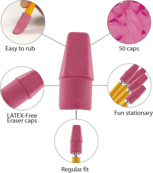 BAZIC Pink Eraser Top, Latex Free Pencil Tops, Arrowhead Caps Erasers for Student Art Drawing, 50/Pack, 2-Packs