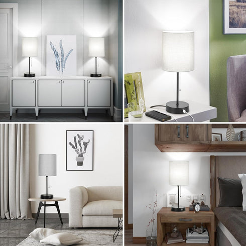 17.3 Set 2 2 Table Lamps of with USB & AC Outlet, Bedside Nightstand Lamps for Bedroom Living Room Kids Room, Desk Lamp