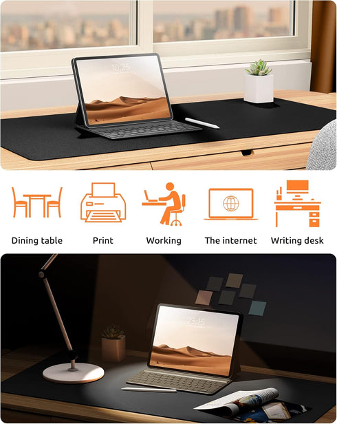 YSAGi Leather Desk Pad Protector, Large Non-Slip PU Leather Desk Blotter for Office and Home, Black