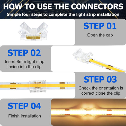 LightingWill 10 PCS 2Pin 8mm Strip to Strip Connector, Transparent Solderless for COB/SMD 2835 3528 LED Strips