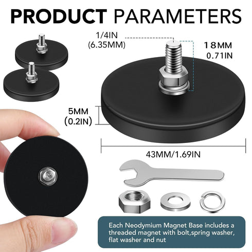 6PCS 1/4inch DIYMAG Magnet Screw Hole Strong Rubber Coated Magnets Magnetic License Plate Holder Mounting Heavy Duty