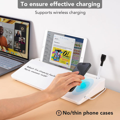 Varhomax Glass Desk Whiteboard with Wireless Charger, Desktop Dry Erase Board with Storage, Memo Notepad for Home Office