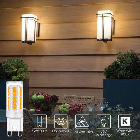 YUIIP G9 LED Light Bulb 4W Equivalent 40W Halogen, Warm White 3000K, 400LM, AC 120V, Non Dimmable (6 Pack)