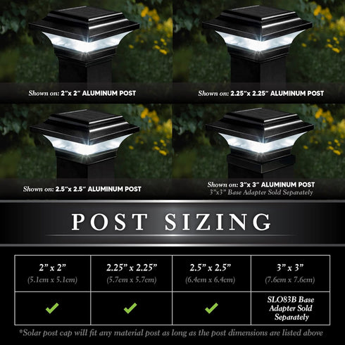 SLO82B 2"x2", 2.25"x2.25", 2.5"x2.5" Classy Caps Imperial Solar Post Cap - Black Fits and Post Sizes, High-Performance