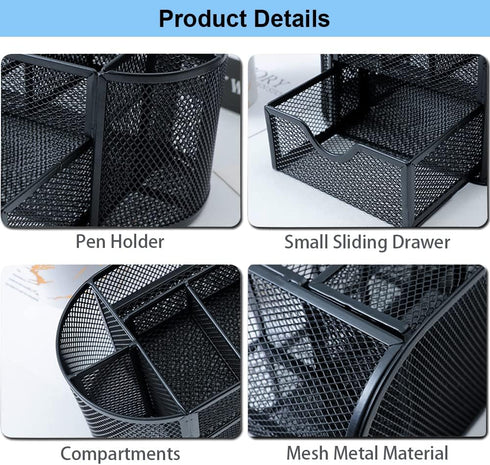 AUSTARK Desk Organizer Stationery Storage, Pencil Holder for Desk, Wire Mesh Office Supplies Accessories & Workspace