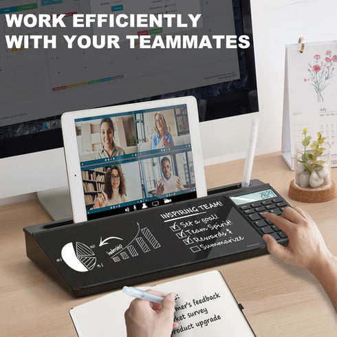 Small Glass Desktop Dry-Erase Board - Computer Keyboard Stand with Drawer, White Board Surface Pad, Desk Organizers for