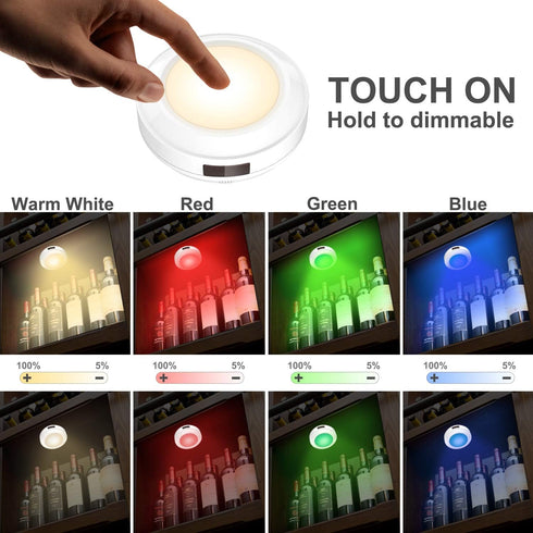HONWELL Push Light Colored Puck Lights, Remote Controlled Battery Operated RGB Fairy Lights, Wireless Touch Lights,