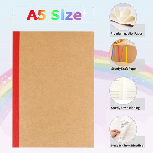 EOOUT 60 Pack A5 Kraft Notebooks, 15 Colors Lined Journal Bulk, 60 Pages for Kids Women Girls