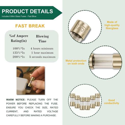 DealEnvy 5A (5 F5AL 3.6 10mm (0.14 0.39 inches), 125V 6 Pack Amp) Mini Glass Fuses, Micro Fuses x x Fast-Blow, Fast