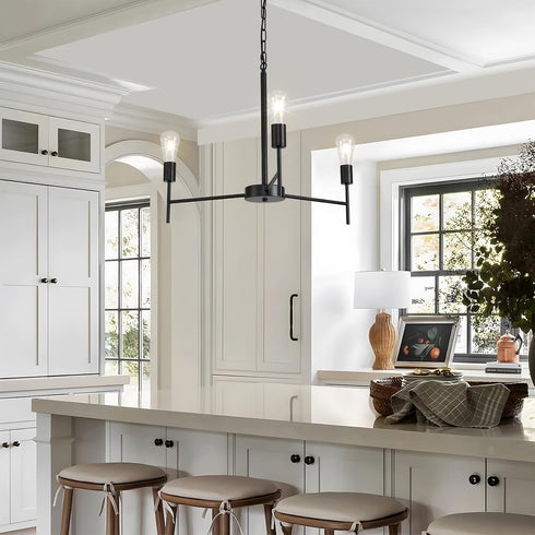 3 E26 Modern Farmhouse Chandelier Light Black Chandeliers for Dining Room Light Fixture, Round Iron Candle Chandelier