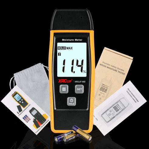 XRCLIF Digital Moisture Meter - Handheld Wood Humidity Meter for Walls/Firewood/Lumber/Mortar, Moisture Detector
