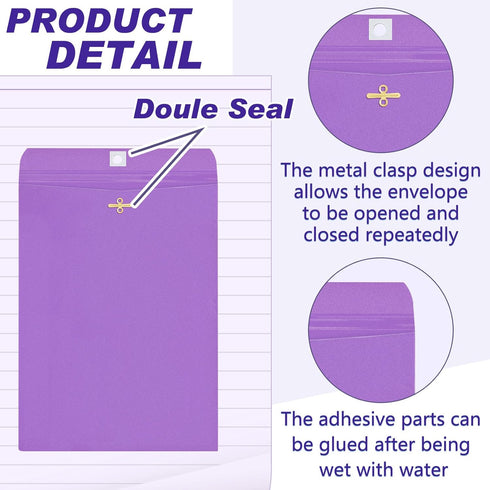 Geyee 100 Pcs Clasp Envelopes, Manila Gummed Mailing Envelopes for Home Office Business Supplies (Purple, 6 x 9 Inch)