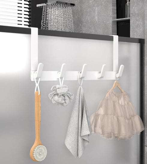 KitchLife Over The Door Hooks Hanger, 2 Pack White with Extended Arms for Easy Use, Bathroom Towel Rack Organization