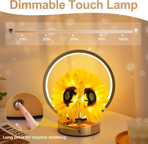 3 Dimmable Sunflower Birthday Gifts for Women Mom,Sunflowers Flower Touch Lamp,Rechargeable Cordless Way Small Night