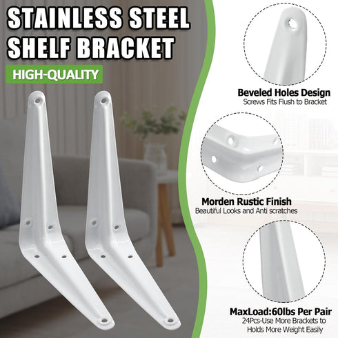 PHITUODA 24 Pack 6 5 Inch, Shelf Brackets x Heavy Duty White Metal Floating Shelf Bracket, L Bracket Corner Brace