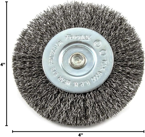 Forney 72739 Wire Wheel Brush, Coarse Crimped, 1/4-Inch Hex Shank, 4-Inch-by-.012-Inch