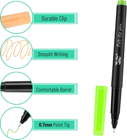 8 Pack, 0.7mm Mr. Pen- Felt Tip Pens, Colorful Felt Pens, No Smear, Quick Dry