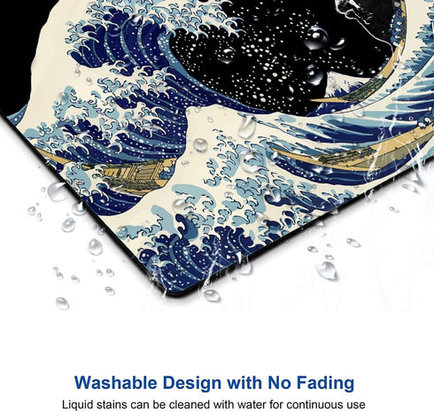 Mouse Pad - Japanese Sea Wave Design, Washable Square Cloth Mousepad for Gaming Office Laptop, Non-Slip