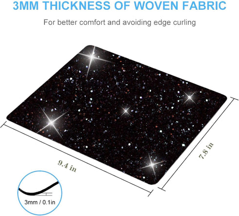 MXCVER Black Mousepad Diamond Black Glitter Sparkle Mouse pad Bling Desk Accessories Gaming Bling Rubber Pads