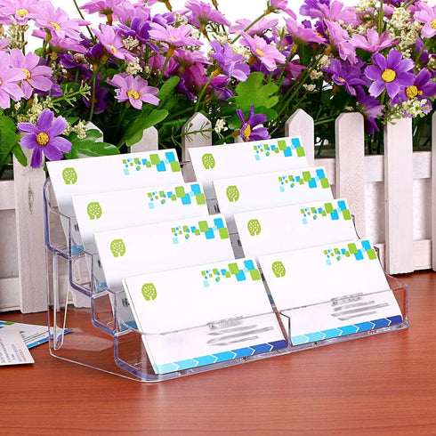 Hipiwe 2pcs 8 Pockets Acrylic Business Card Holder Stand - Clear Desktop Countertop Acrylic Index Card Filling Display