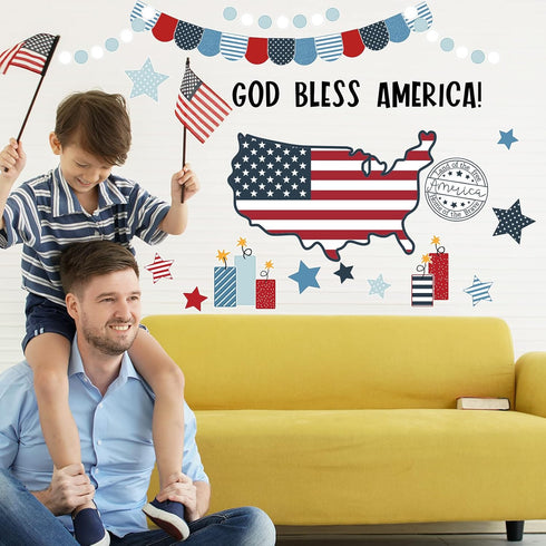 Whaline 82Pcs Patriotic Bulletin Board Decoration Kit - God Bless America Set with Star Cutouts for 4th of July