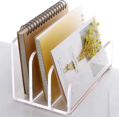 SANRUI Acrylic File Mail Desktop Organizer - 3 Compartments Clear Desk Letter Sorter for Office Documents
