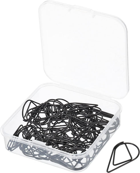 MECCANIXITY 50 Pieces Metal Paper Clip, Drop-Shaped with Box, 1 Inch Black for Crafts and Organization