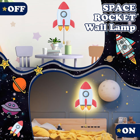 Aurelema Space Rocket Night Light Wall Lamp Sleeping Nursery Lighting Cute Floating Battery Operated Hanging Lamp