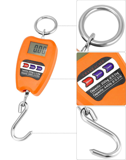 QWORK Hanging Weight Scale, 200kg/440lbs Digital Crane Scales Fish Weighing Scale Aluminum Housing LED Display Scale for Fishing, Weigh Luggage, Home Farm