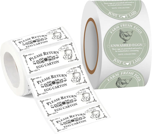 500 Pcs Egg Carton Stickers and 500 Pcs Please Return Egg cartons