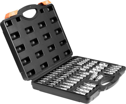 Set, 60-Piece T6-T70, TT6-TT70, TP8-TP60, E4-E24, S2 1/4 3/8 1/2 VEVOR Torx Bit Socket and External Torx Socket Alloy