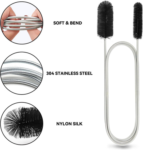 Flexible Drain Brush, 66 Inch Long Double Ended Hose Pipe Cleaners, 58 Inch Tube Cleaning Brush, 2 Pack 8 Inch Straw