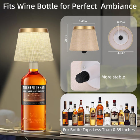 Dimmable 4000mAh Wireless Linen-Covered Bottle Lamp, Wine Bottle Lamps with RGBW Touch Bottle Lights, Rechargeable LED