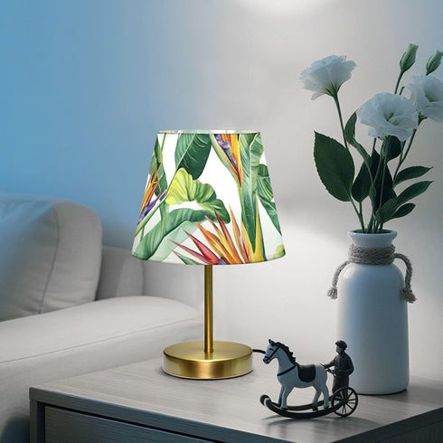 Dimmable ALAZA Table Lamp for Bedroom Nightstand Tropical Palm Leaf Flower Bedside Lamp with USB Port Fabric Shade Desk