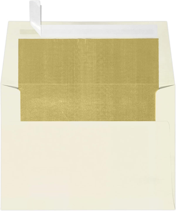 LUXPaper A6 Foil Lined Invitation Envelopes, Peel & Press, Natural w/Gold LUX Lining, 50 Qty