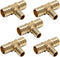 (Pack of 5) Efield 3/4" x 3/4" x 1/2" Pex Reducing Tee Brass Barb Crimp Fittings